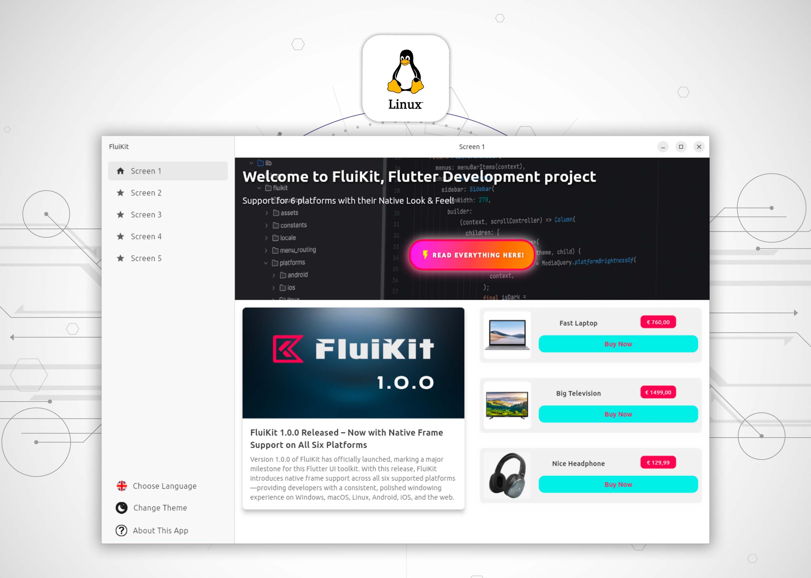 Platform Linux support for FluiKit Flutter UI Kit Framework